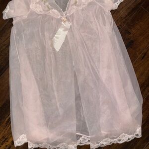 Pink Sheer Lace Trim Girls' Pajama Nightgown
